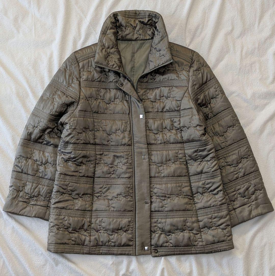 レディース タツミヤ 中綿ジャケット刺繍 L カーキ撥水 古着