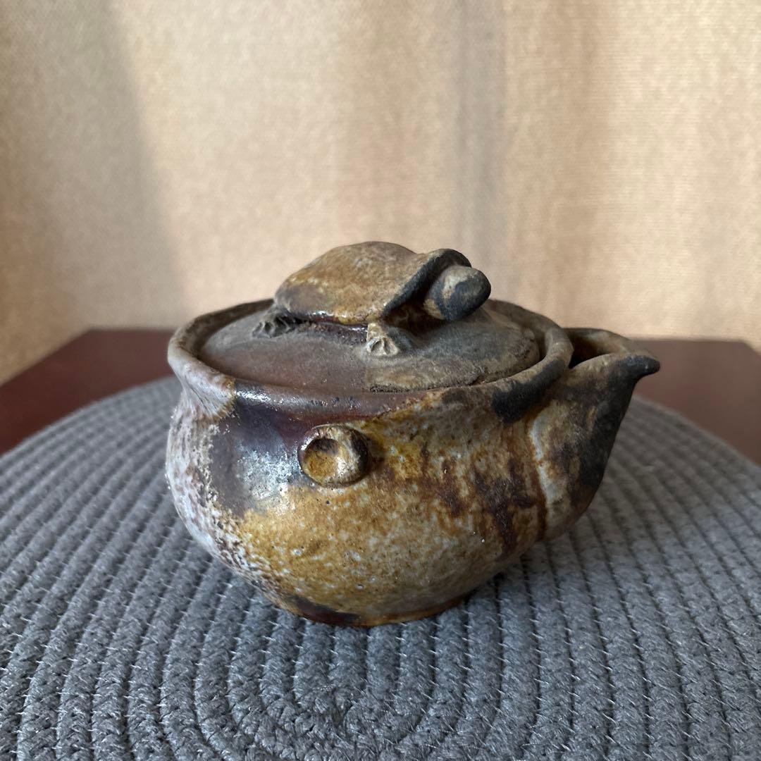 備前焼亀の蓋付き 陶器 宝瓶 煎茶器