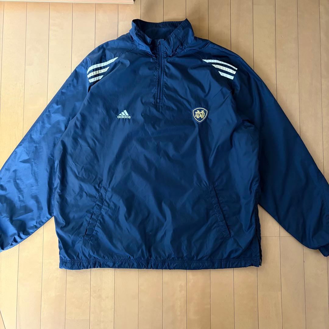 adidas ノートルダム大学 ハーフジップ ナイロンジャケット紺