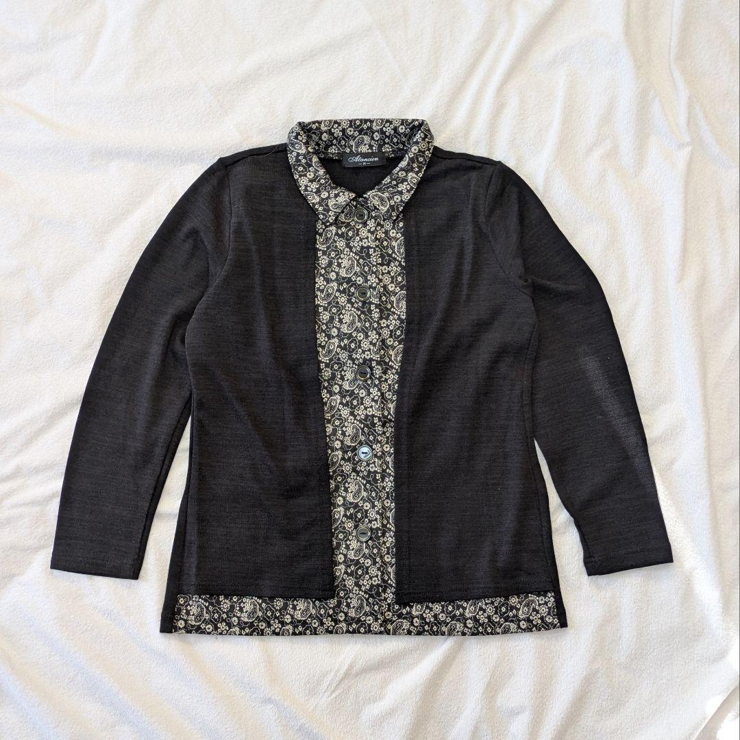 ​​大人レトロ ヴィンテージ ペイズリー柄 長袖 チュニック 黒 グレー M