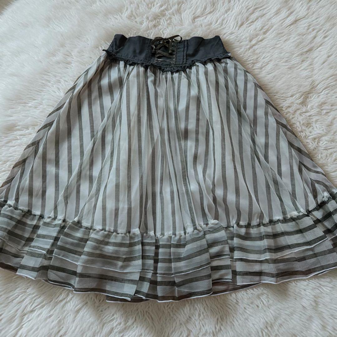 【美品】axes femme コルセット風 ストライプ シフォンスカート M