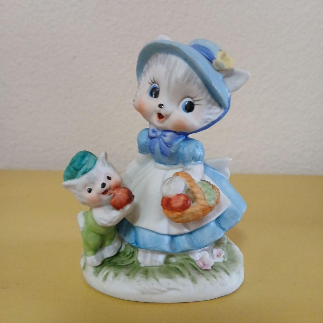昭和レトロ　猫の親子　置物　フィギュア　陶器製