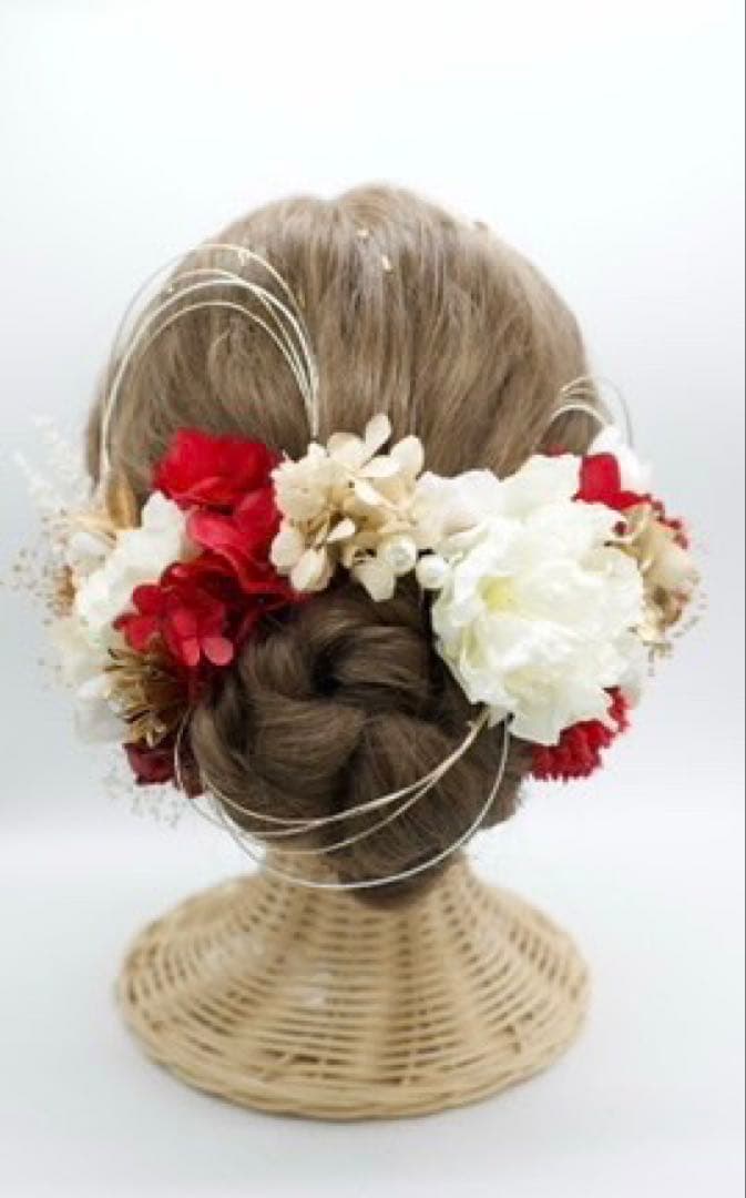赤×白ヘアアクセサリー金箔付髪飾り ヘッドドレス 前撮り 成人式 卒業式 七五三