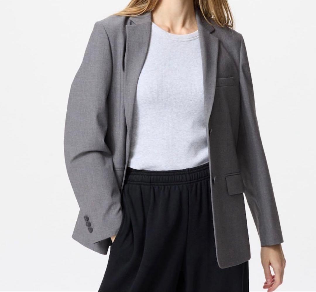 ユニクロ テーラードジャケットリラックスフィット グレー