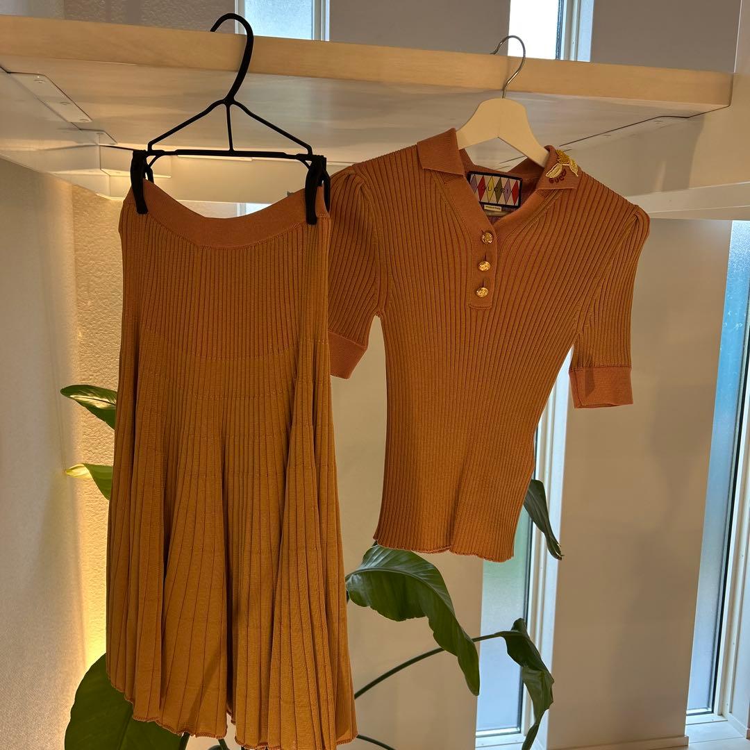 GUCCI リブ編みセットアップ ピンクベージュ　XS グッチ