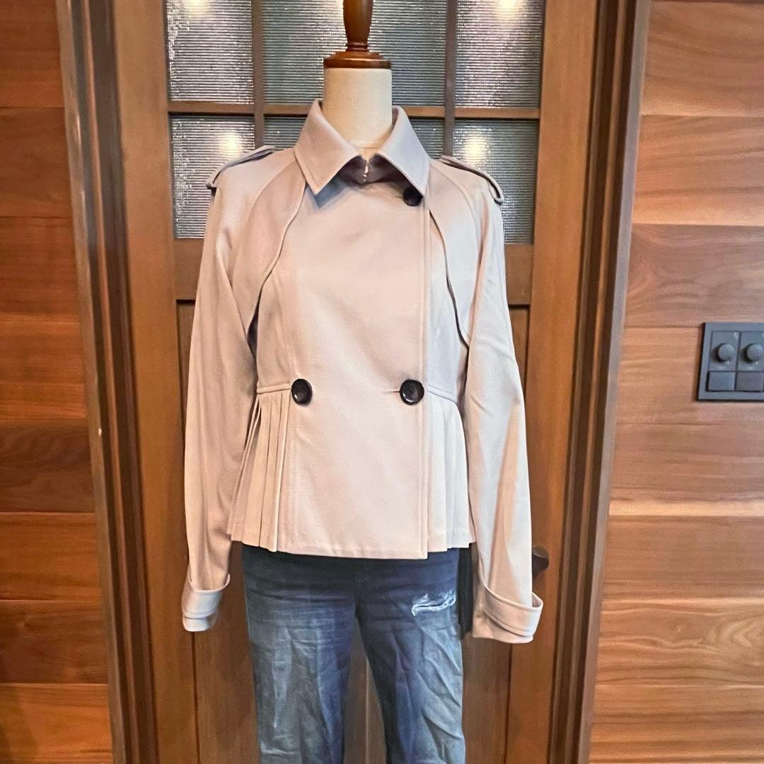 極美品 Sov. ダブスタ カシミヤ混 バックプリーツ ショートトレンチ コート