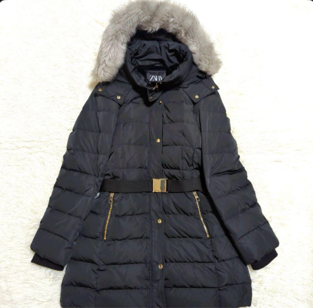 ZARA ダウンジャケット ロングコート ボア ファー ブラック M