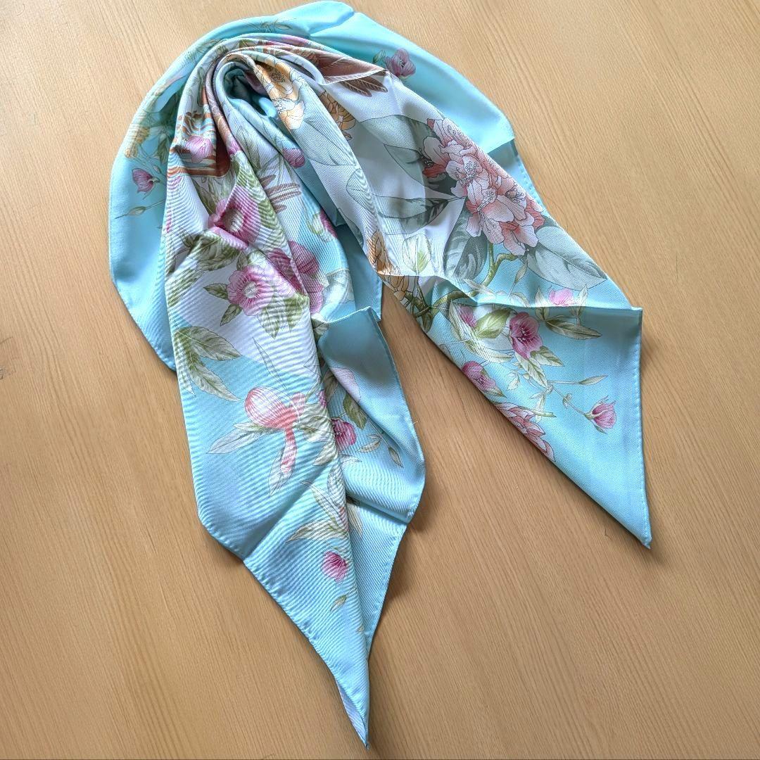 【未使用】Jim Thompson 大判シルクスカーフ(鳥・花)