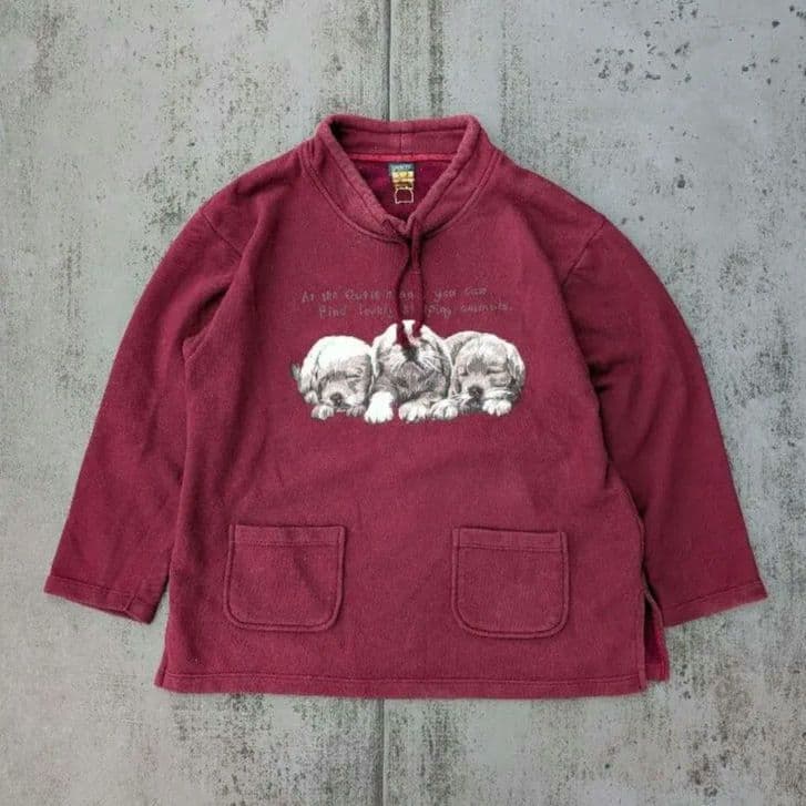 vintage パーカー 犬プリント 綿100％ 日本製 ワインレッド