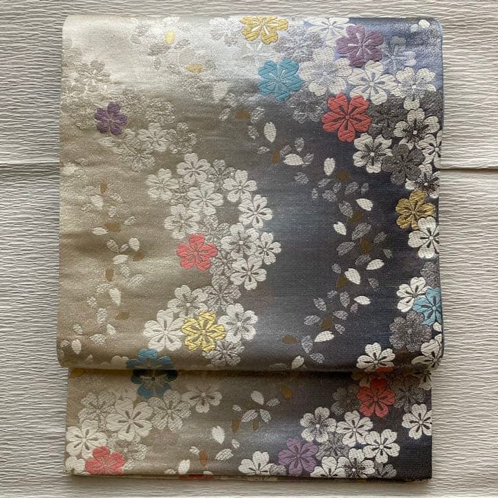 袋帯 桜吹雪 ブルー シルバー by メルカリ