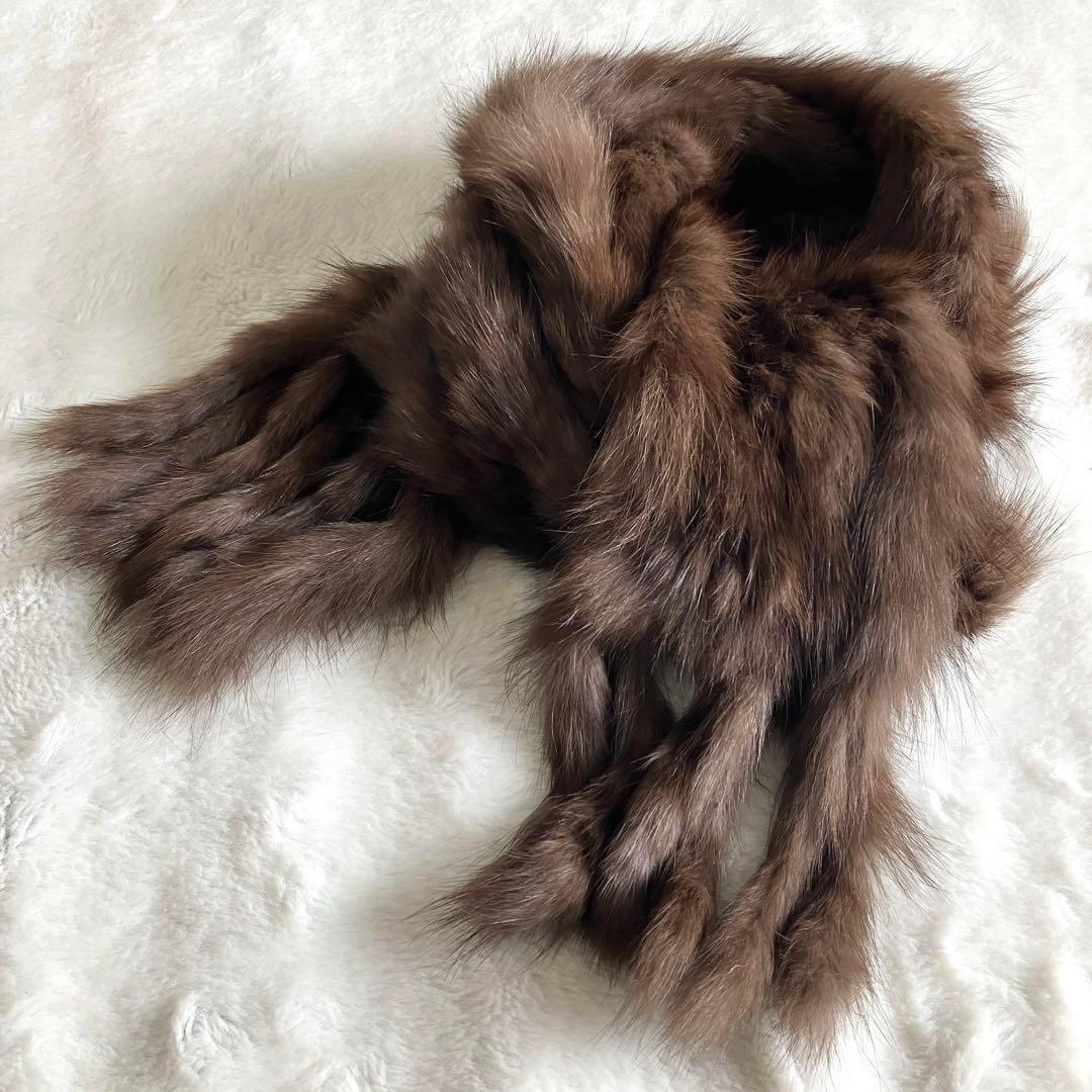 新品未使用 LILA ロシアンセーブル ヘアゴム付き ロングフリンジマフラー