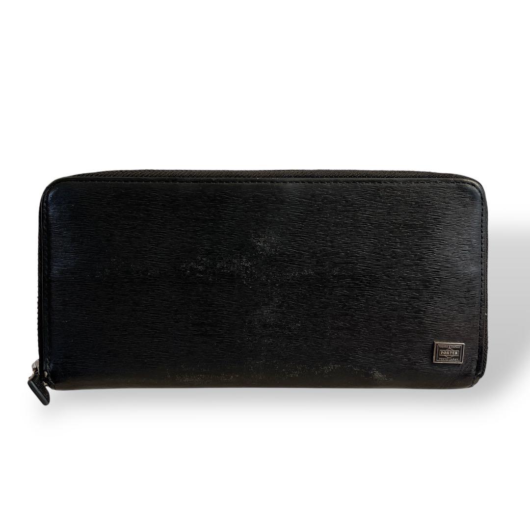 PORTER 長財布　カレント　ラウンドジップ　ロングウォレット　黒　レザー