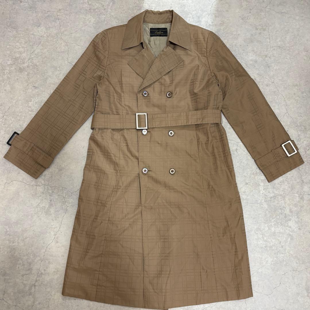 Leilian レリアン ダブルトレンチ 光沢チェック ベルト付 日本製