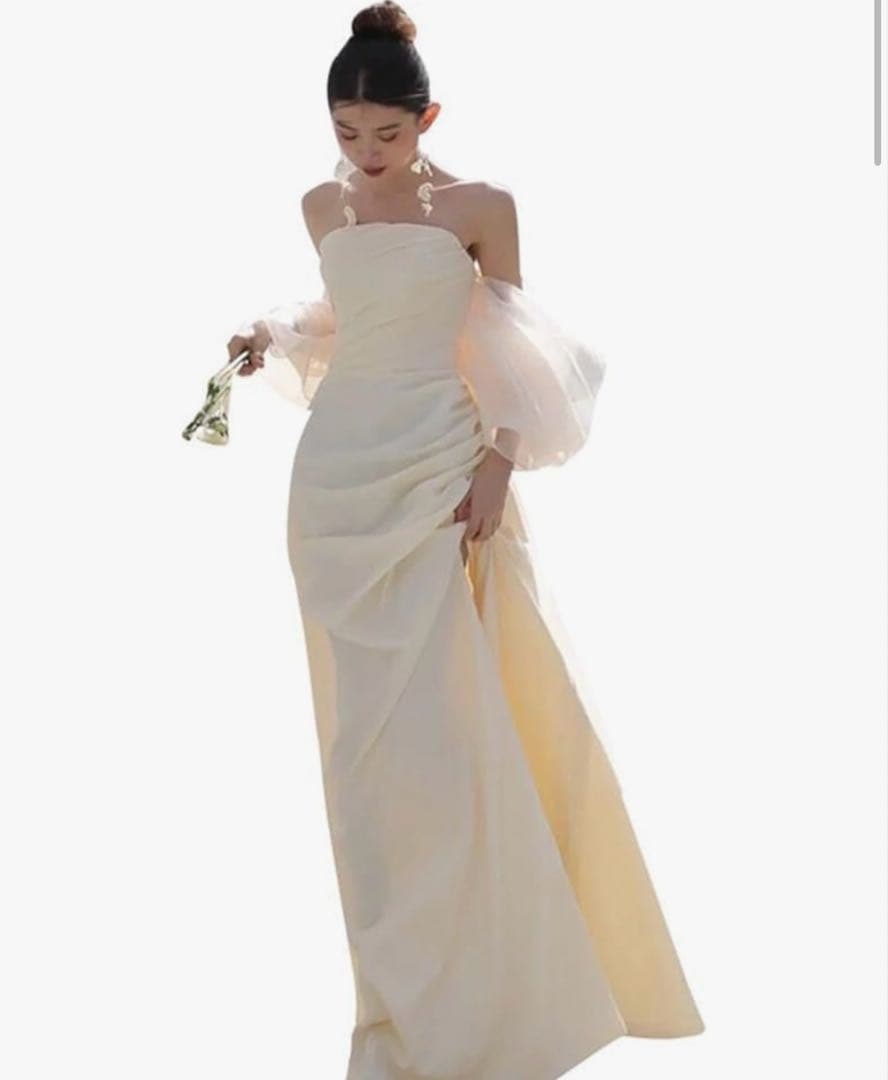 [Fiveen] ウエディングドレス 白 シンプル ロング 結婚式 オフショル