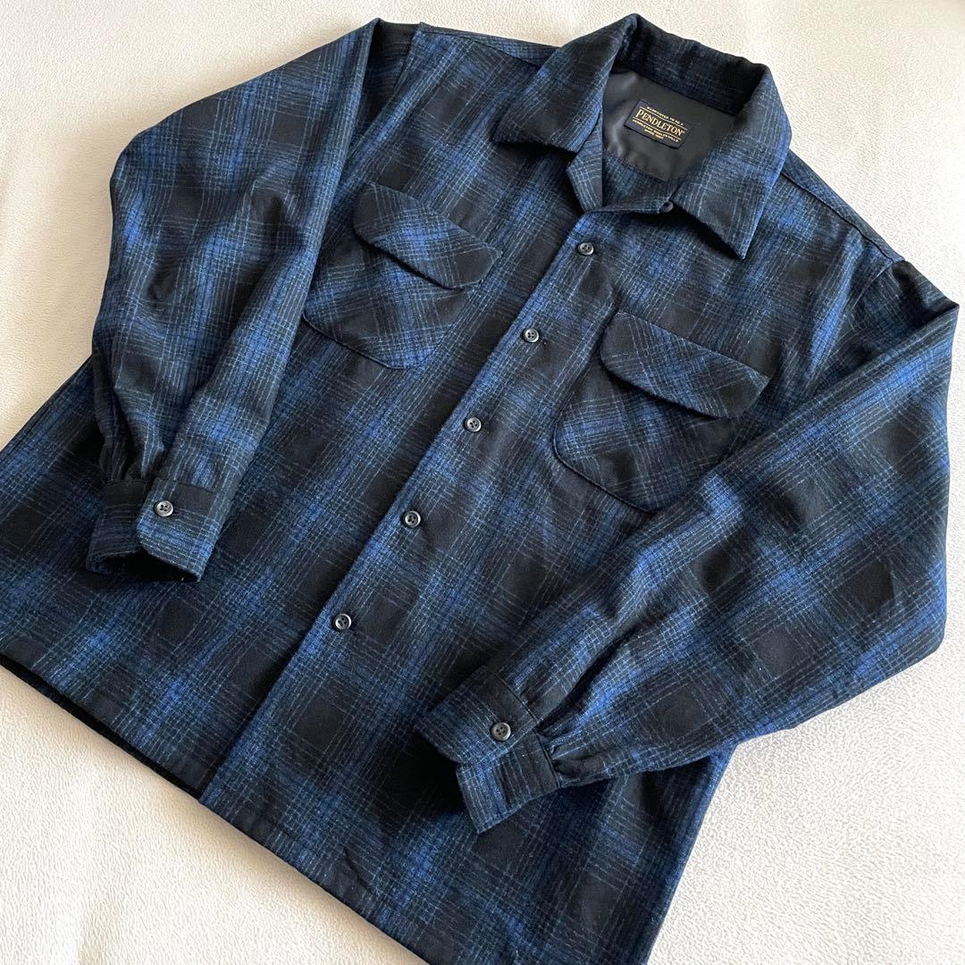 【※好配色】PENDLETON ボードシャツ / 青×黒 オンブレ/ Mサイズ