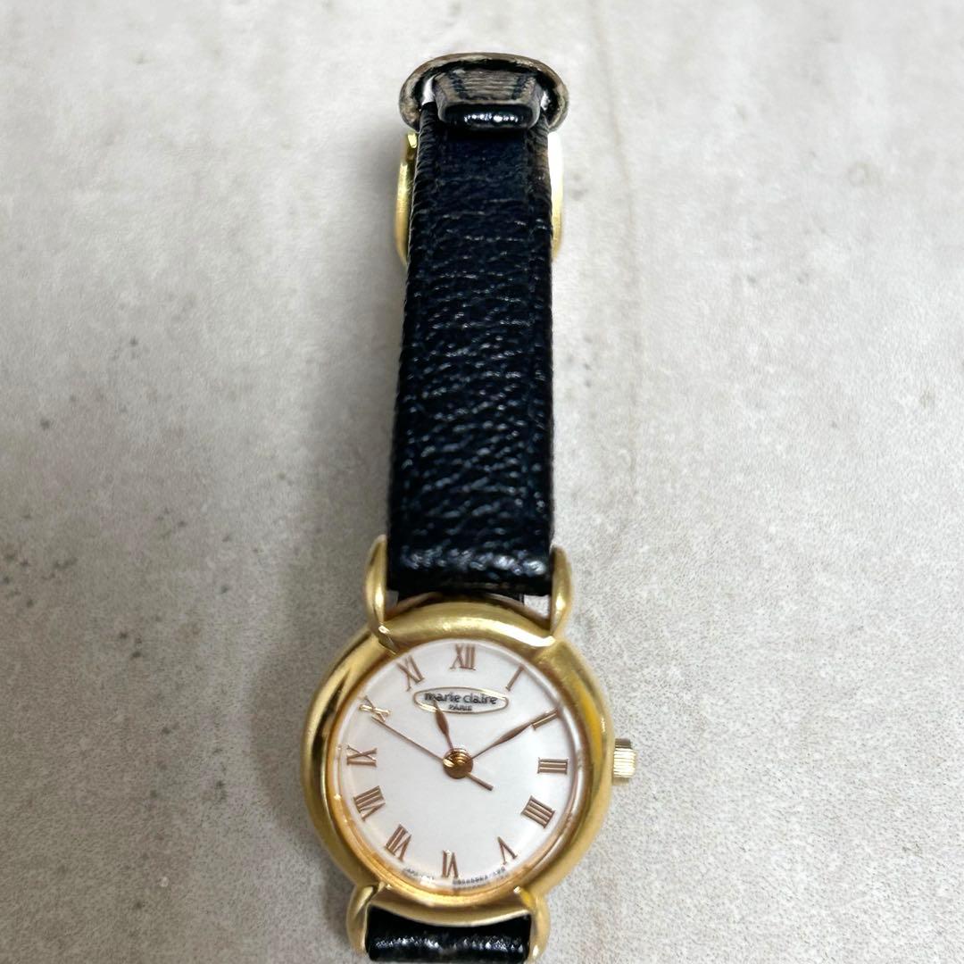 marie claire アナログ腕時計 黒レザー 腕時計 ジャンク品