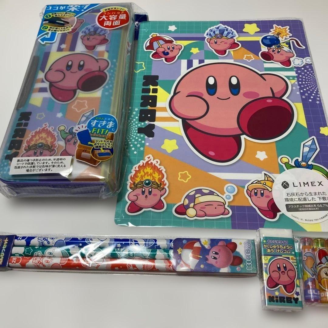 星のカービィ 文房具5点セットうす型ふでばこ筆箱 下敷/鉛筆キャップ消しゴム鉛筆