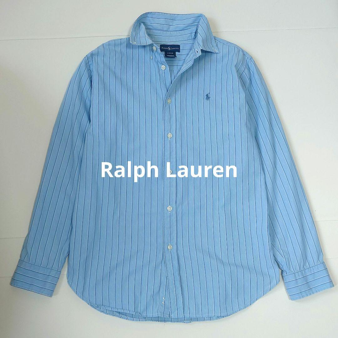 Ralph Lauren ストライプシャツ ポニー刺繍 ライトブルー M相当