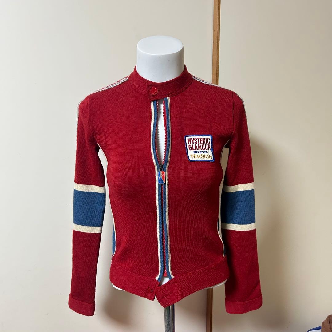 90s HYSTERIC GLAMOUR ニットジャケット　袖ロゴ　ワッペン