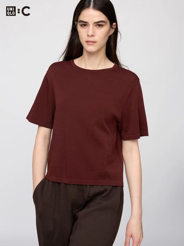 UNIQLO C ボクシーニットT ウォッシャブル ダークブラウン