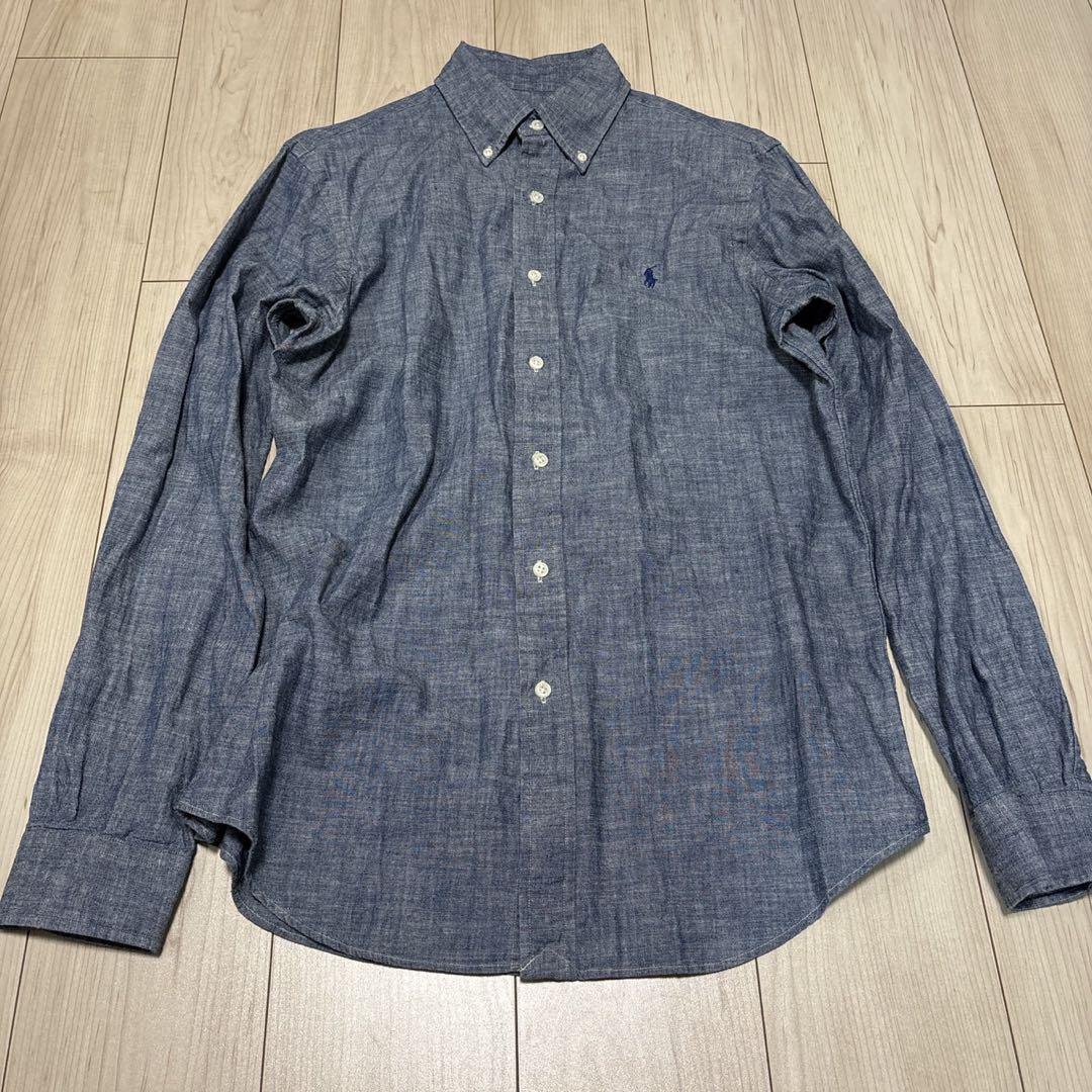 ラルフローレン　インディゴ　長袖デニムシャツ　　ポニー刺繍　シャンブレー　170