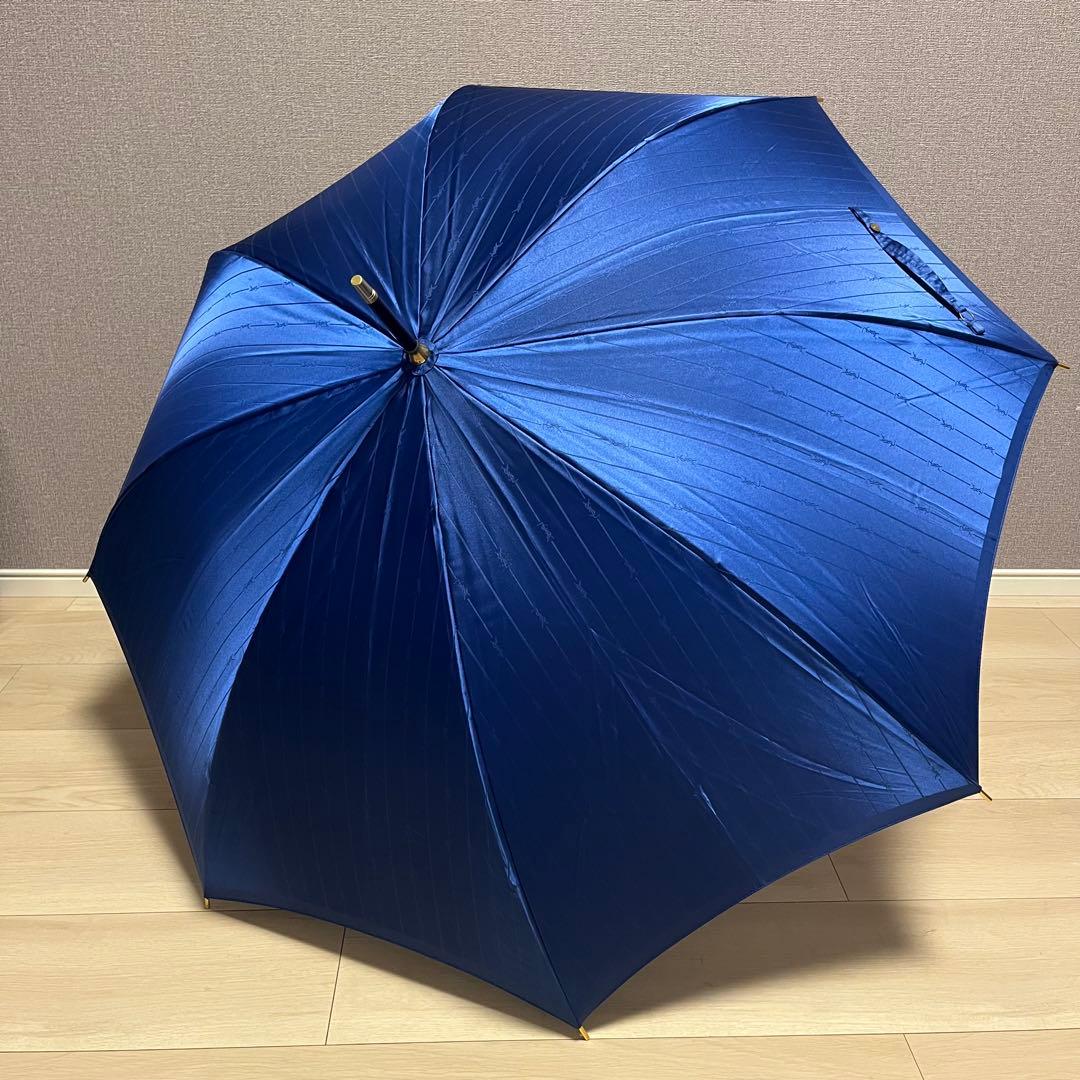 Yves Saint Laurent　イヴサンローラン　雨傘　刺繍ロゴ　青　長傘