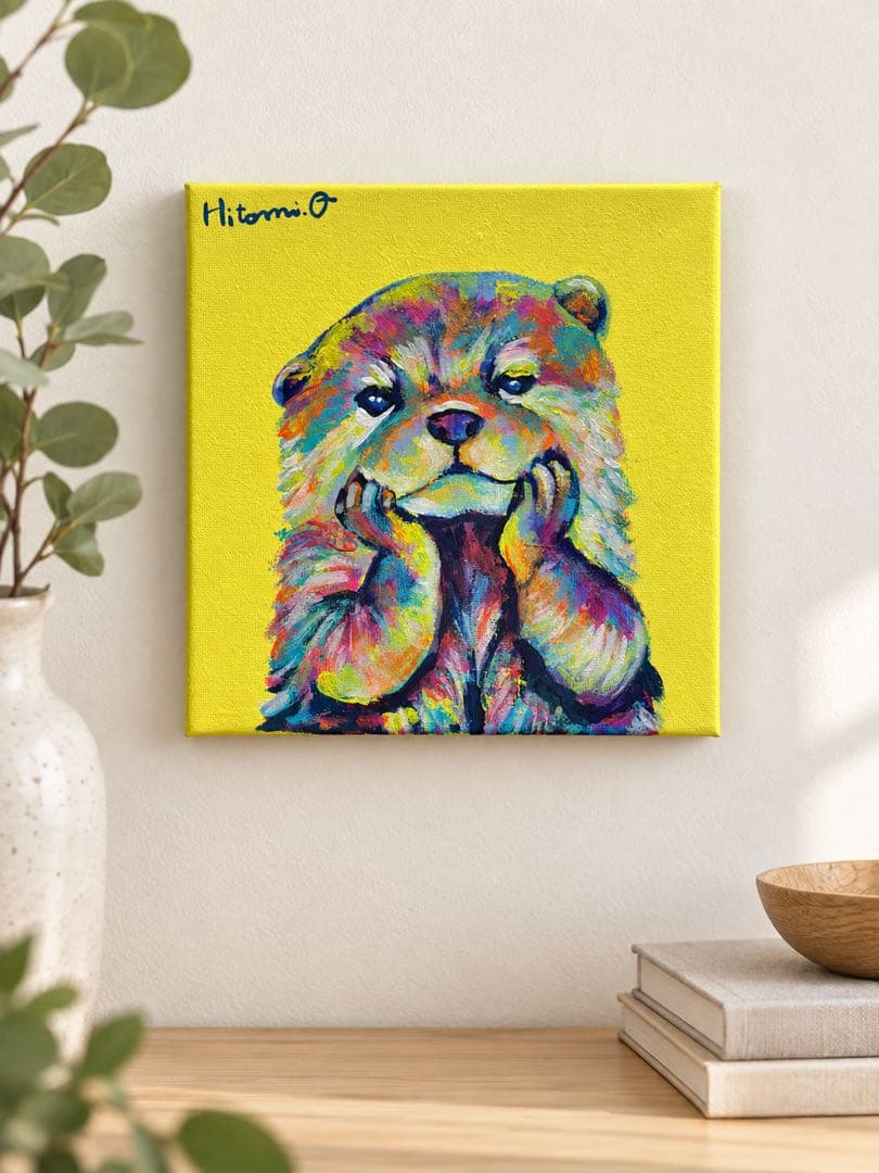 カラフルなカワウソの原画 アクリル画 現代アート 絵画　S0号キャンバス