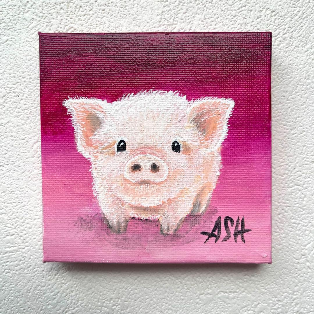 アクリル画 あざと可愛いミニ豚ちゃん　原画 手描き キャンバス 10㎝