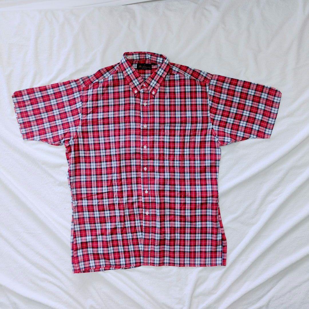 カジュアルコーデ Ben Sherman 半袖 チェック シャツ L レッド