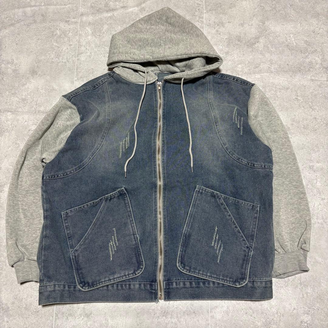 00’s vintage デニムスウェットフーディ アーカイブ y2k
