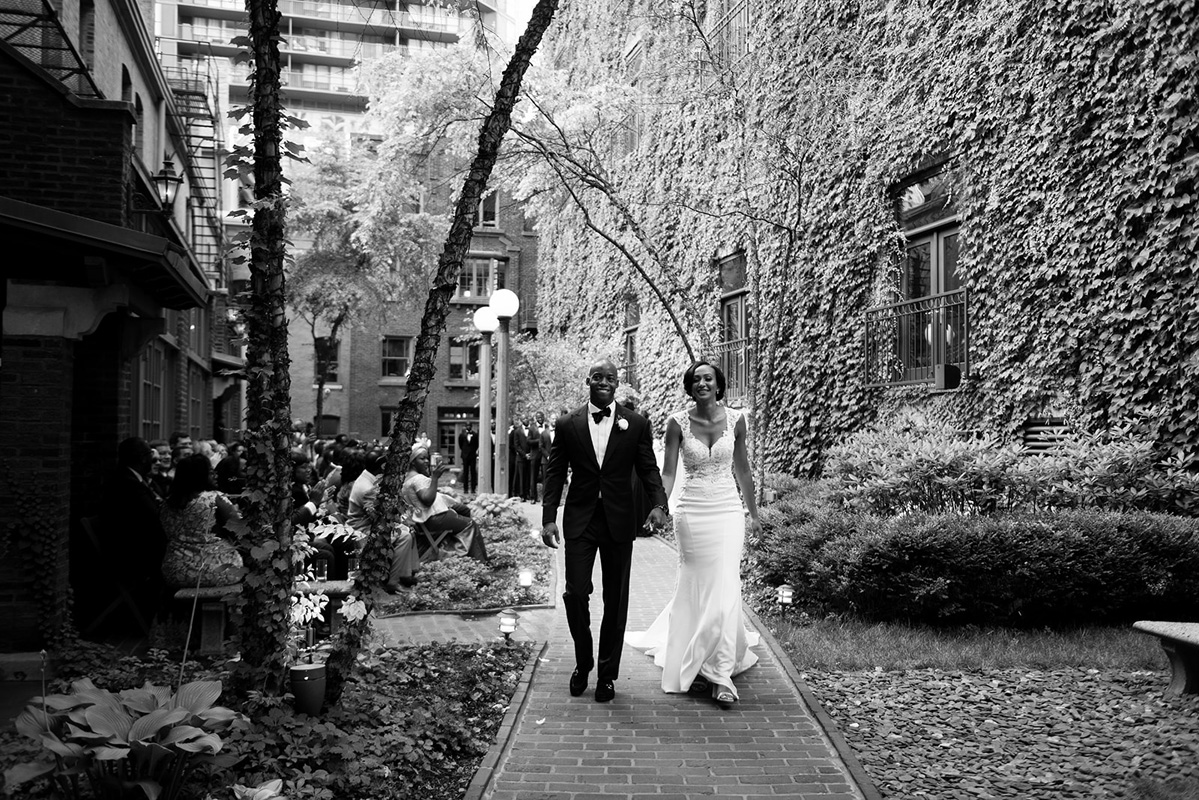 Couple walking down the aisle