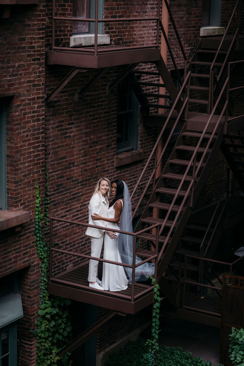 Couple on fire escape