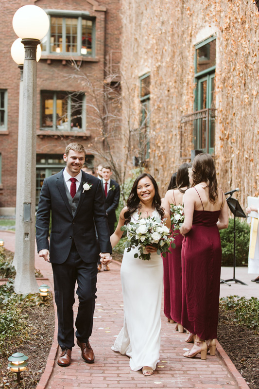 Couple walking down the aisle