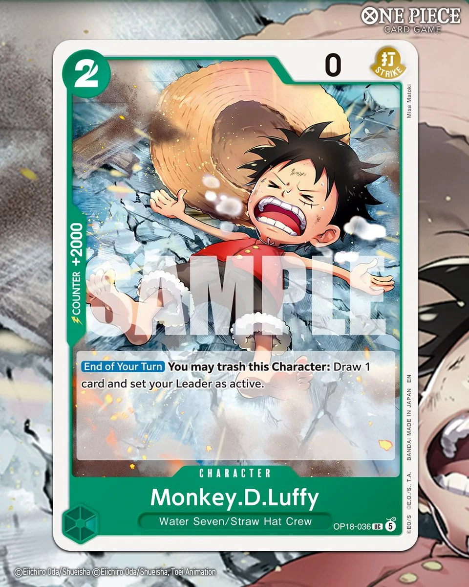 《ONE PIECE CARD GAME》OP-18 公開角色卡「蒙其·D·魯夫」,效果可讓己方領袖重置為活動狀態