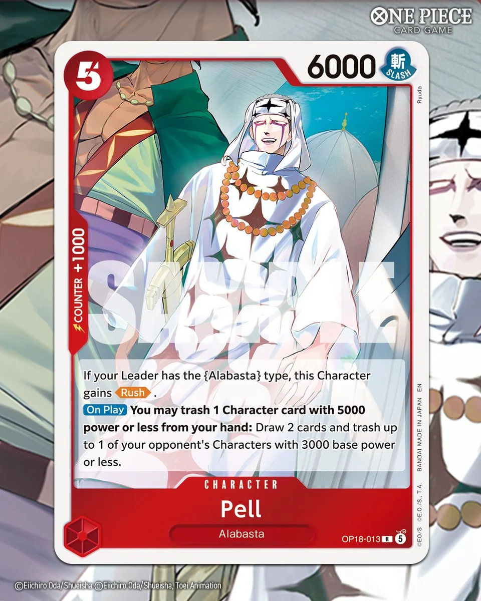 《ONE PIECE CARD GAME》OP-18 公開角色卡「佩爾」，阿拉巴斯坦領袖可賦予速攻，11 月 21 日發售