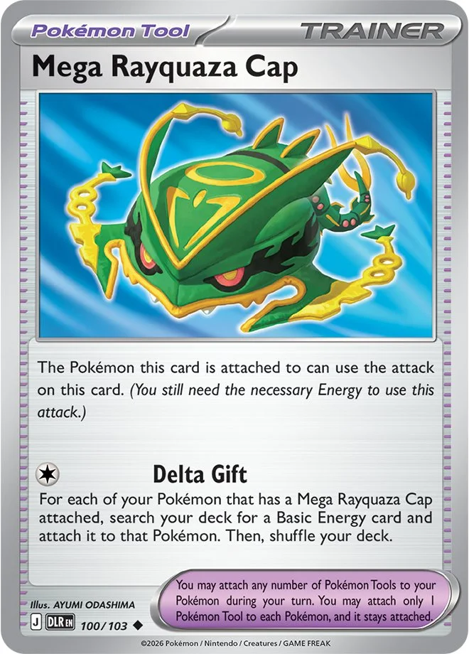 《Pokémon Trading Card Game》「Delta Reign」公開道具卡「Mega Rayquaza Cap」，11 月 6 日發售