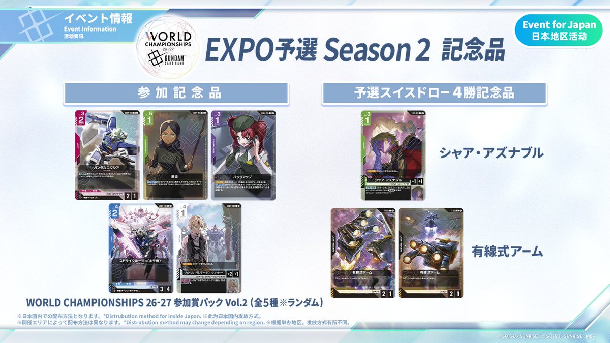 《鋼彈TCG》世界冠軍賽26-27 Season2紀念品公開