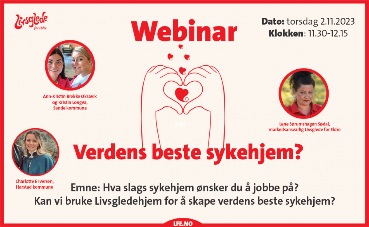 Plakat som presenterer webinaret verdens beste sykehjem