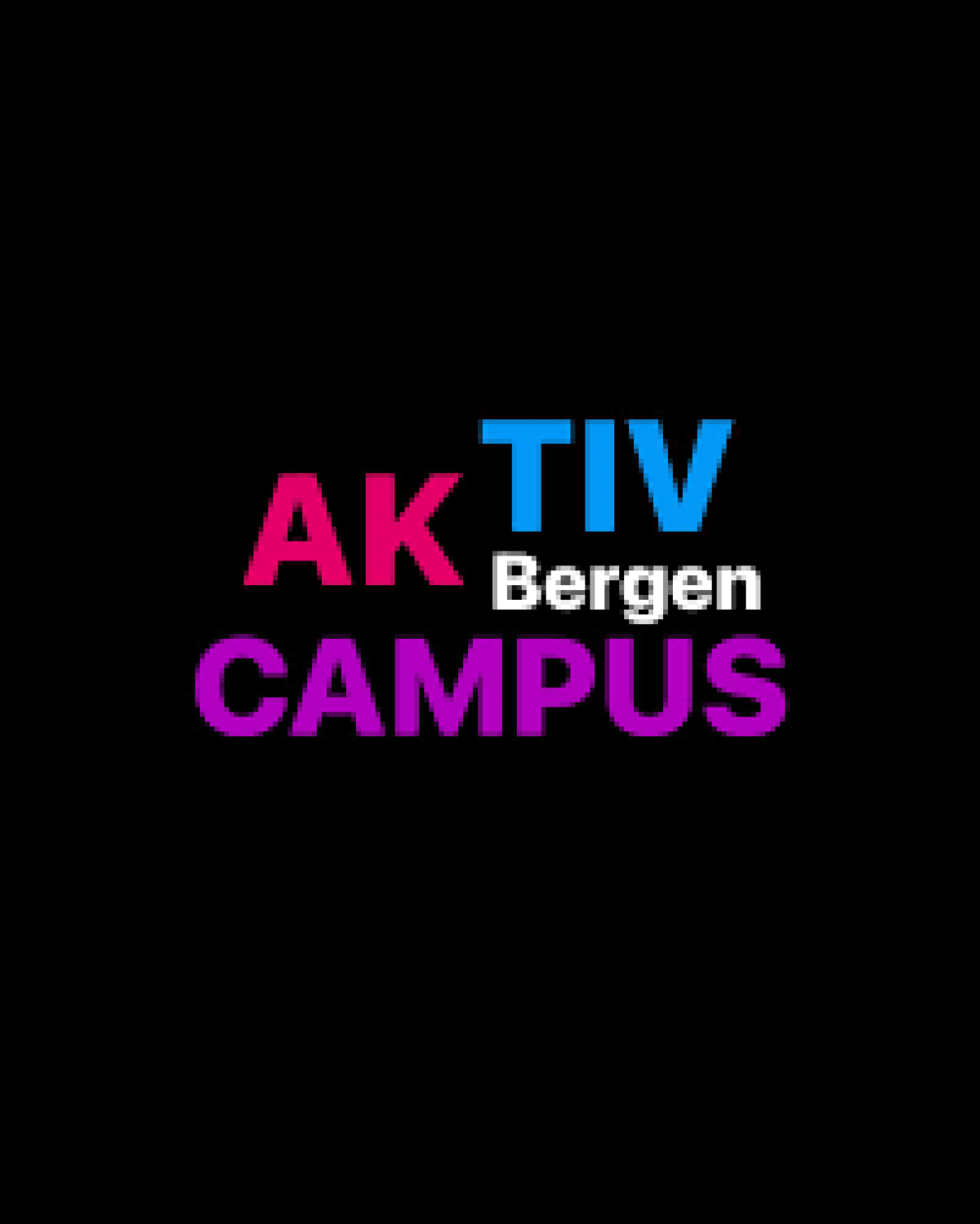 Tekst der det står "Aktiv Campus Bergen" med en litt moderne og kul vri