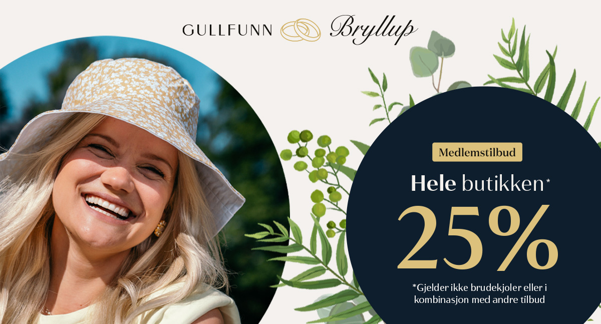 Hele butikken 25% - gjelder ikke brudekjoler eller i kombinasjon med andre tilbud