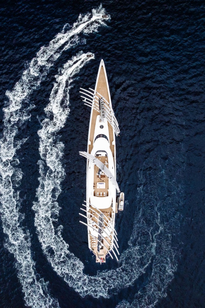 top down drone view of the iyc sailing yacht balck pearl