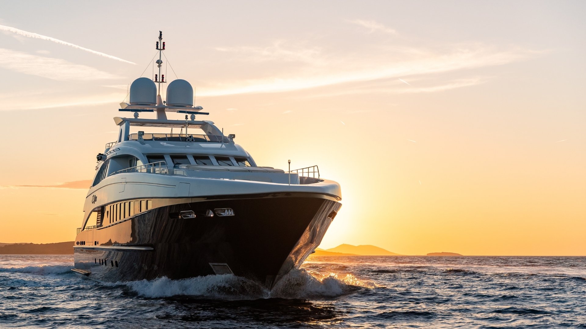 the iyc yacht agram cruising in mediterranean during sunet