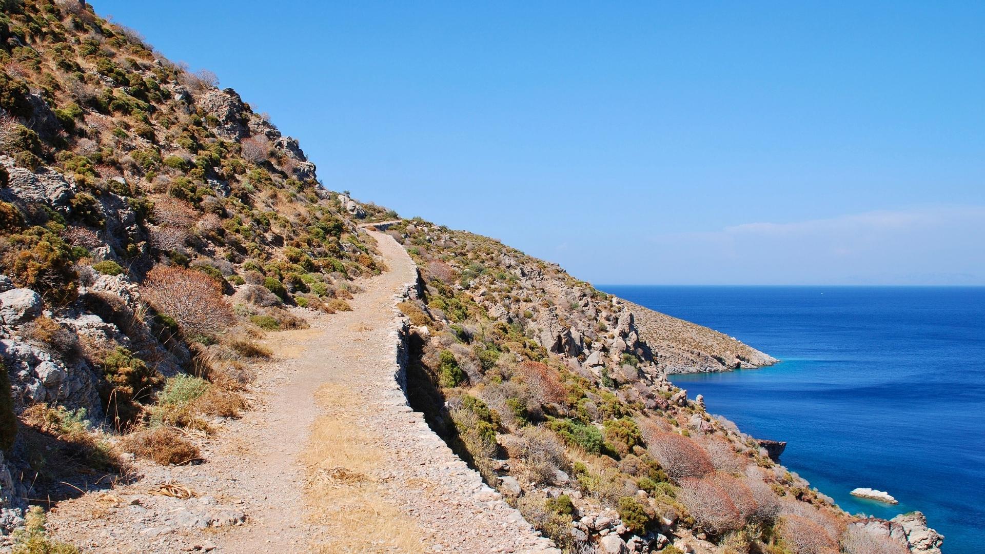 pathway to lethra beach in tilos greece