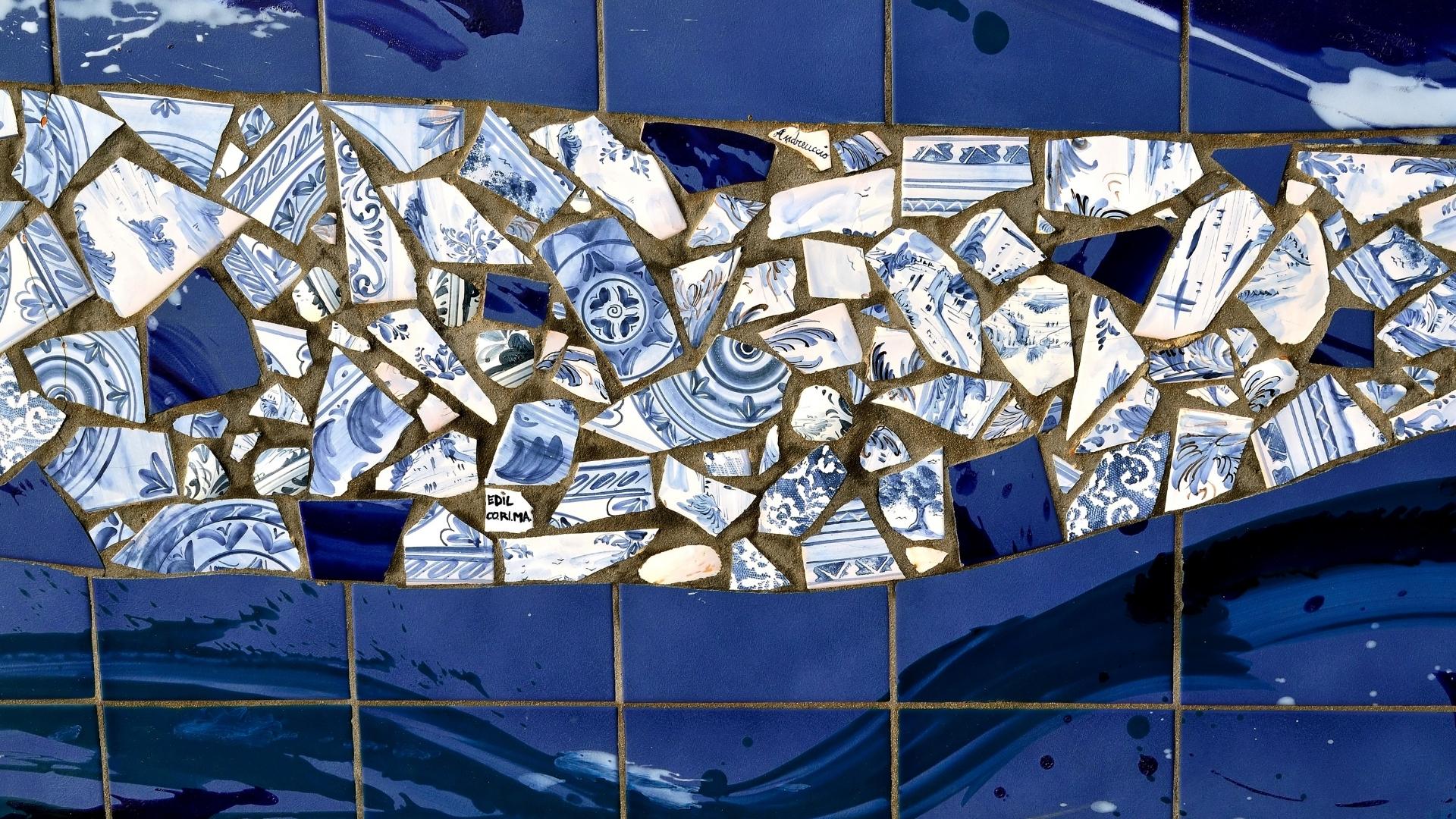 a blue white ceramic wall in albissola liguria italy