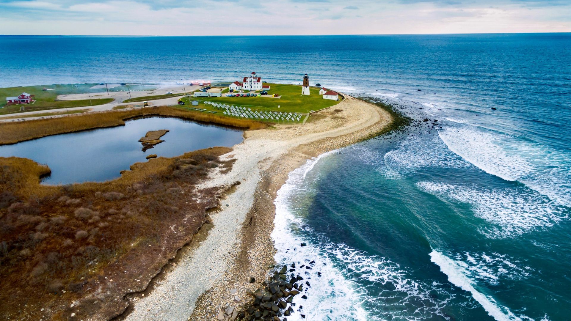 Picturesque View of the Point Judith Lighthouse, Rhode Island during indian summer