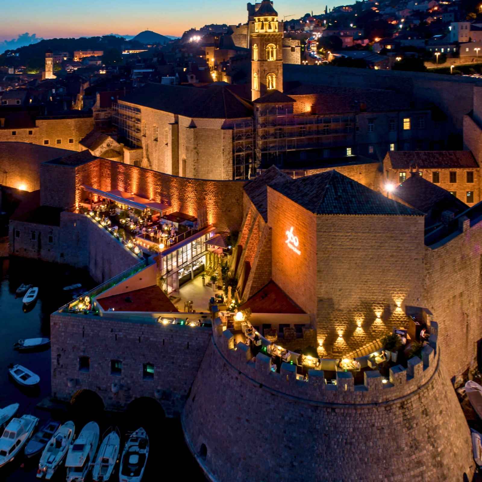 360 restaurant dubrovnik drone photo at sunset