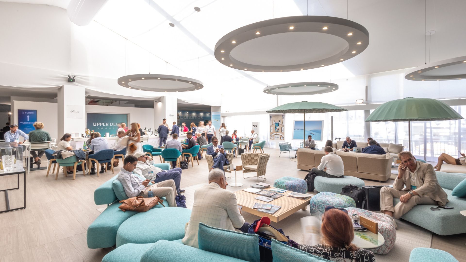 the upper deck lounge at the monaco yacht show