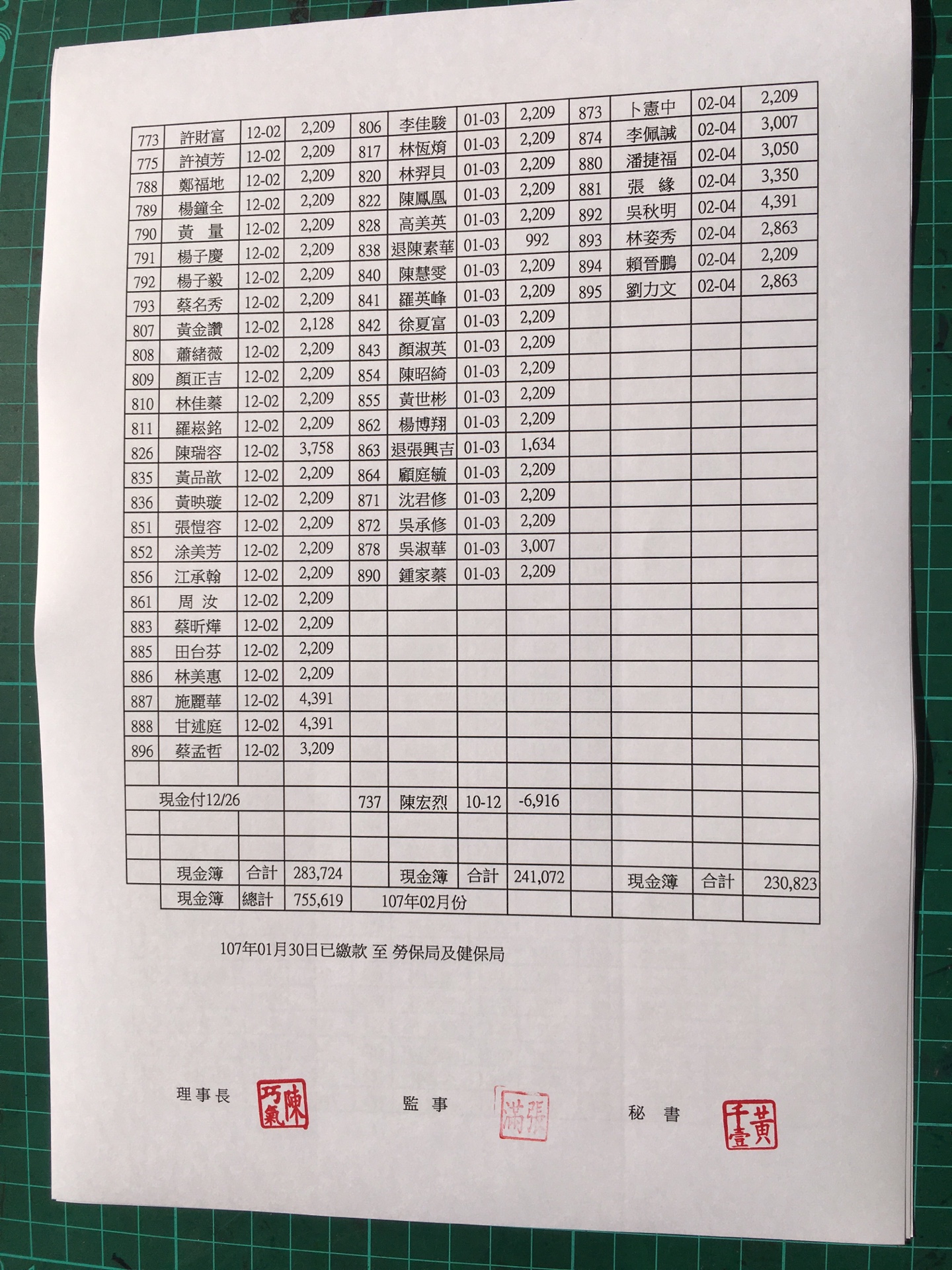 會員每月總帳繳費收支出明細107年2月