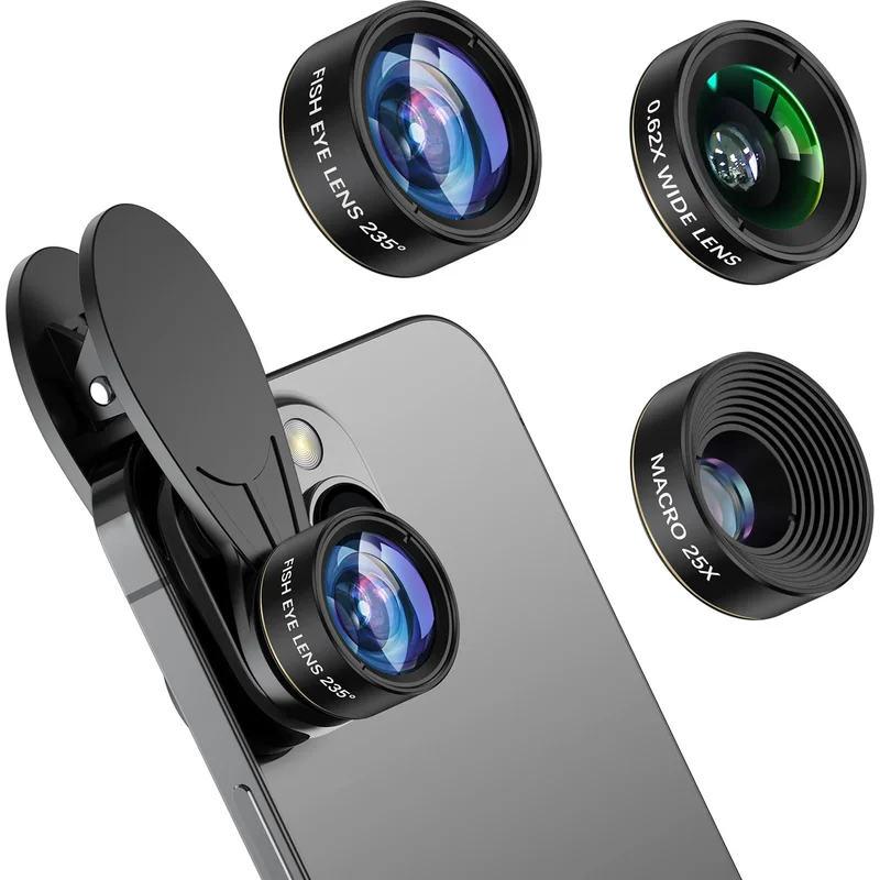 Universal 3-in-1 Smartphone Camera Lens Kit (Wide Angle, Macro, Fisheye)