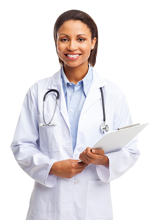 Female Doctor smiling and holding a chart